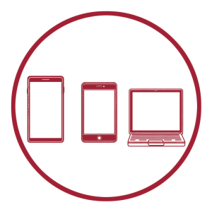 Piktogramm mit Symbolen für Smartphone, Tablet und Computer